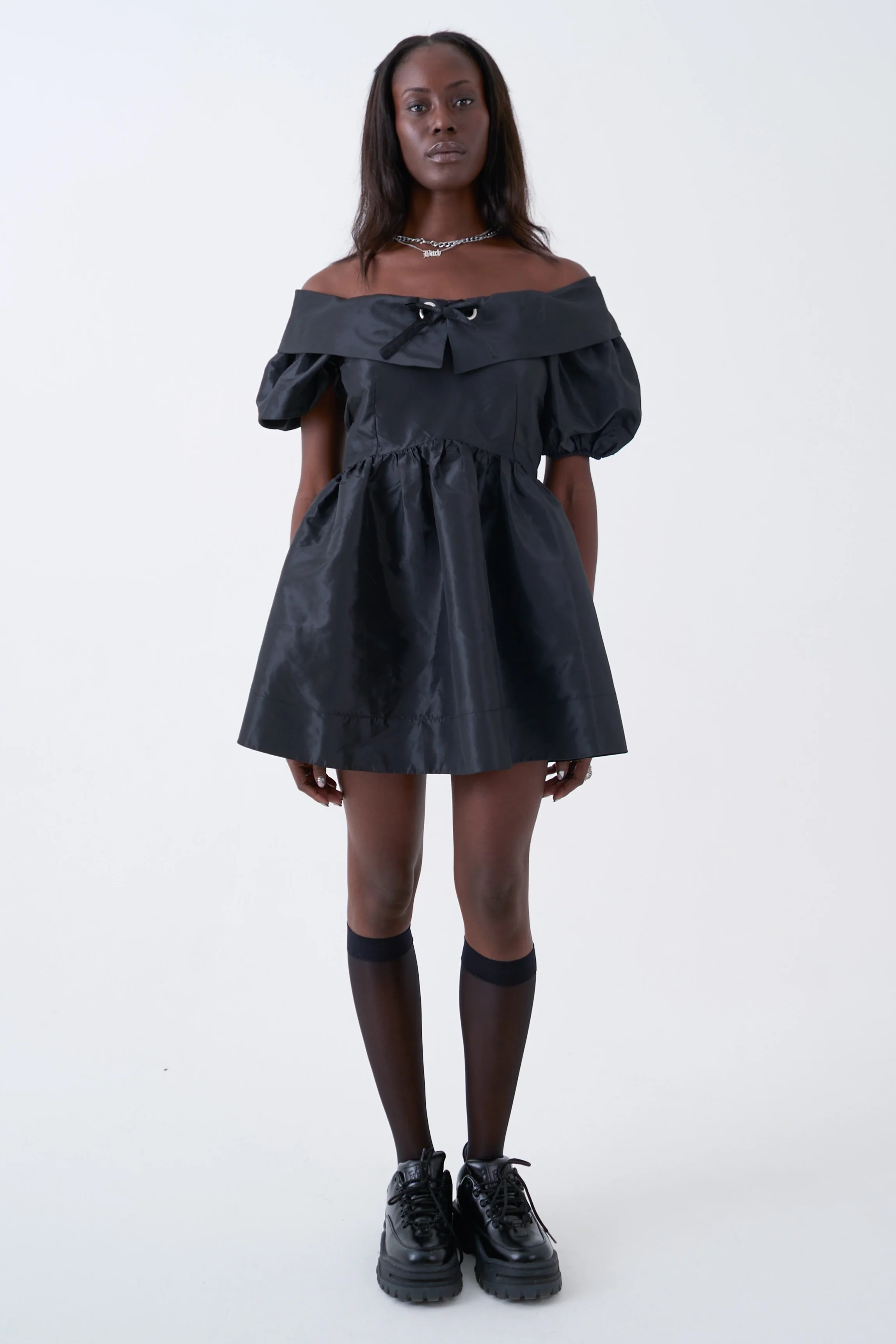 Chamber Taffeta Bardot Mini Dress - Image 3