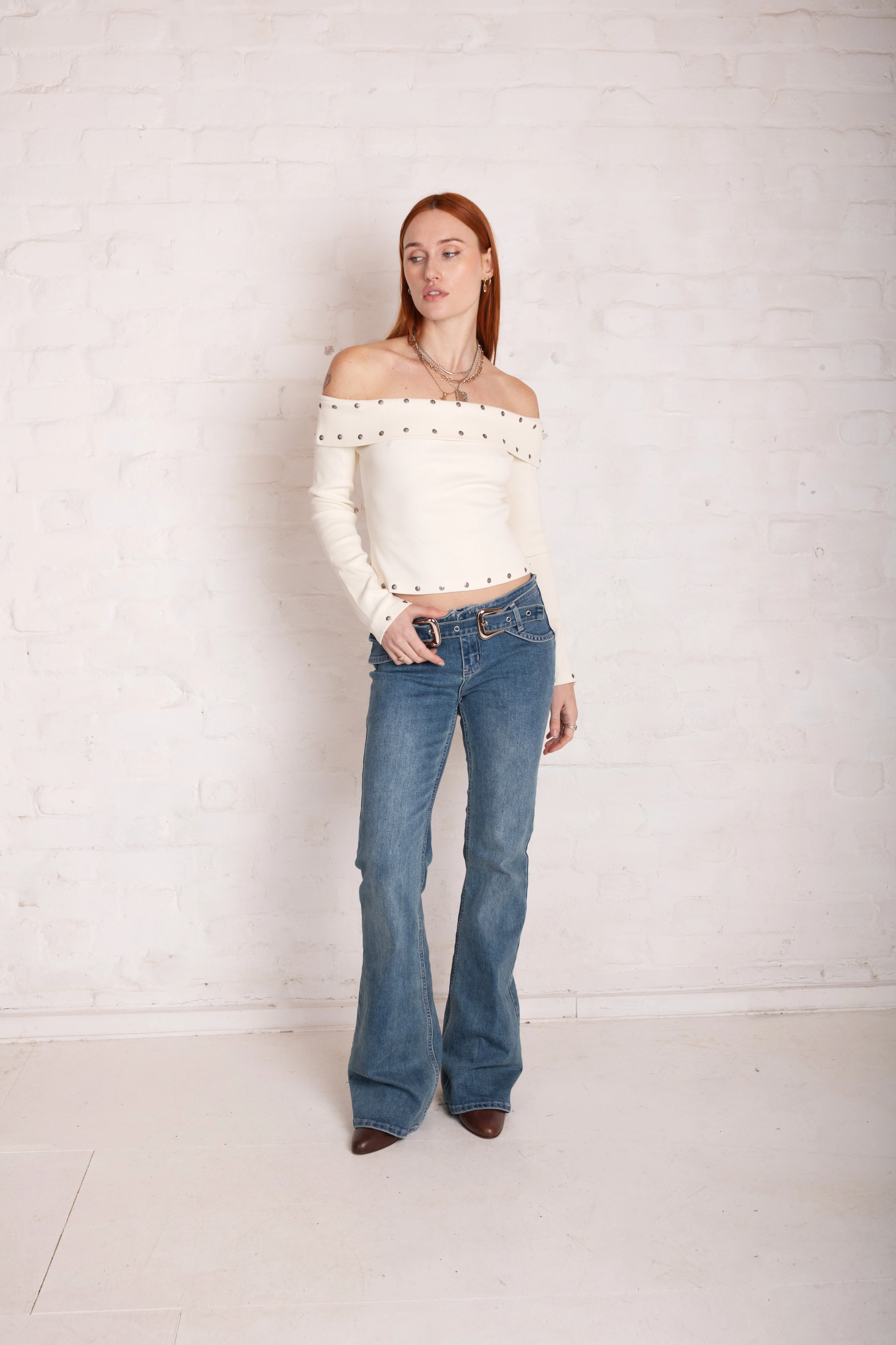 Charlie Western Buckle Flare Jeans - Image 5