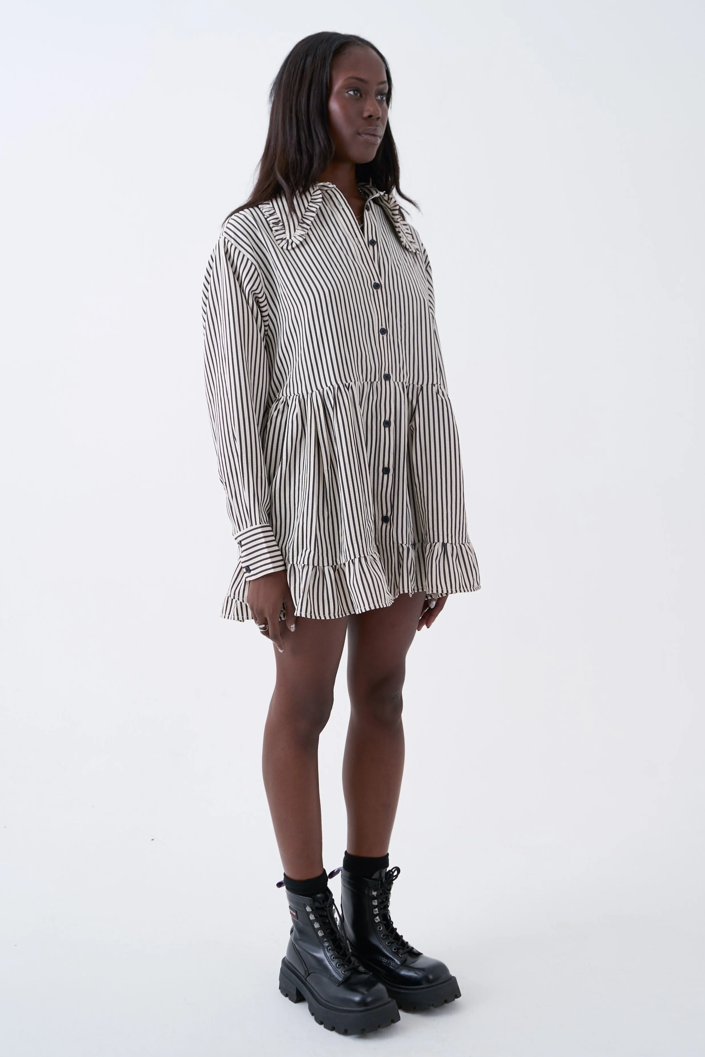 Charm Stripe Oversized Collar Mini Dress - Image 3