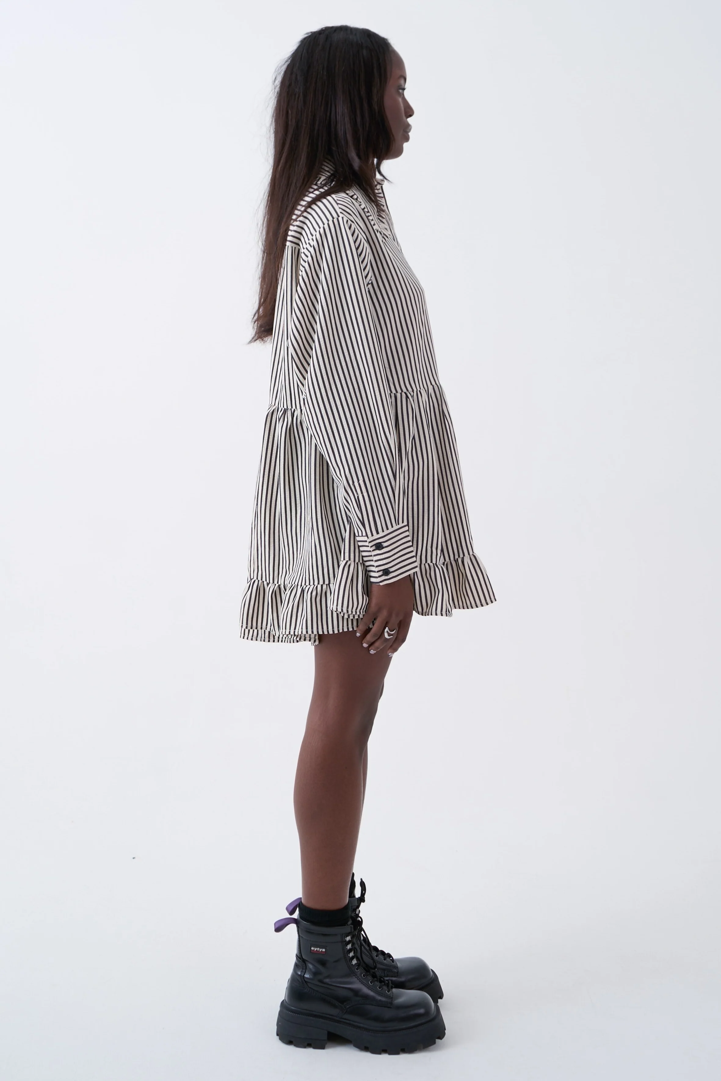 Charm Stripe Oversized Collar Mini Dress - Image 4