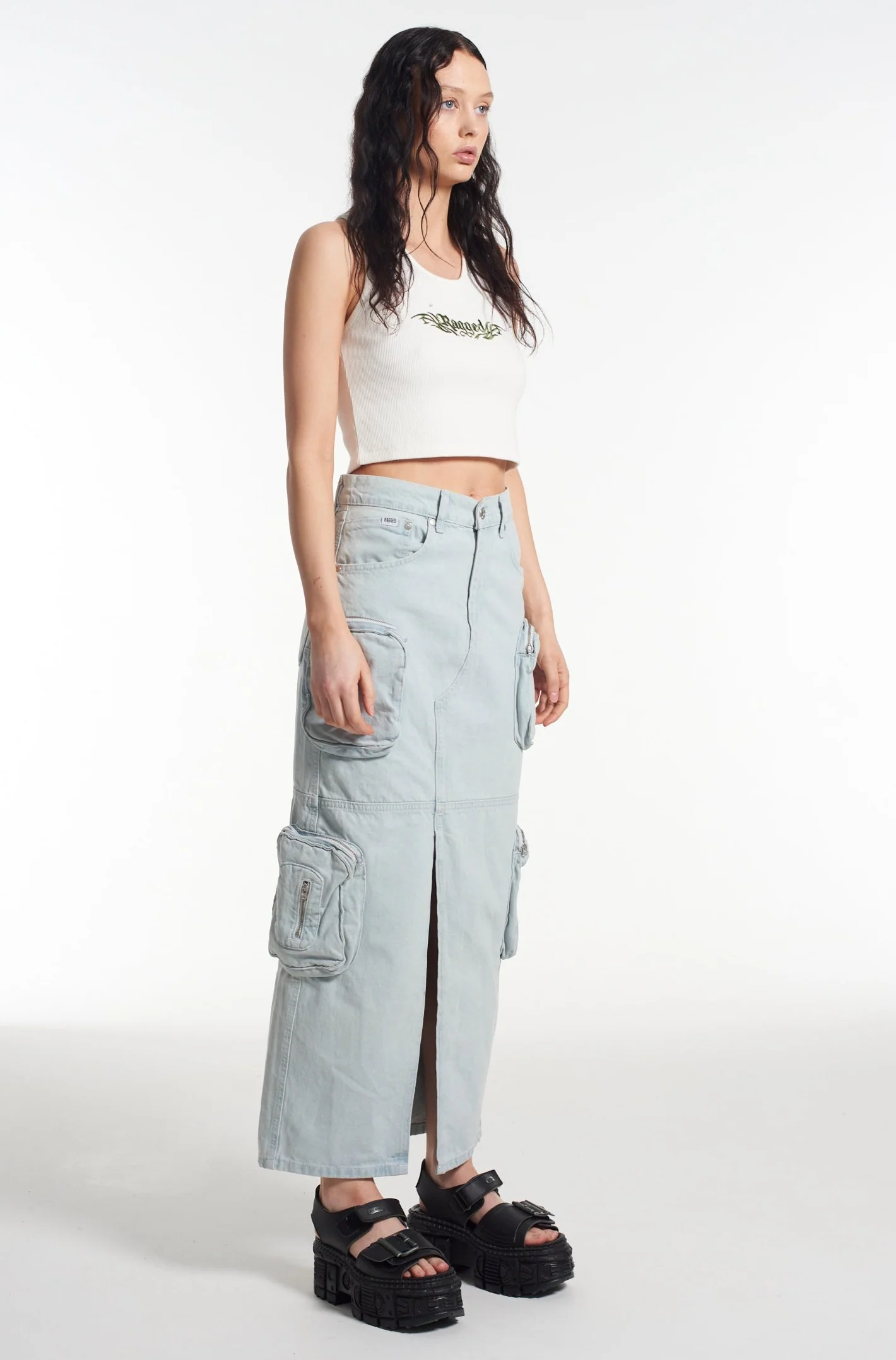 Zip Combat Maxi Skirt Stonewash - Image 3
