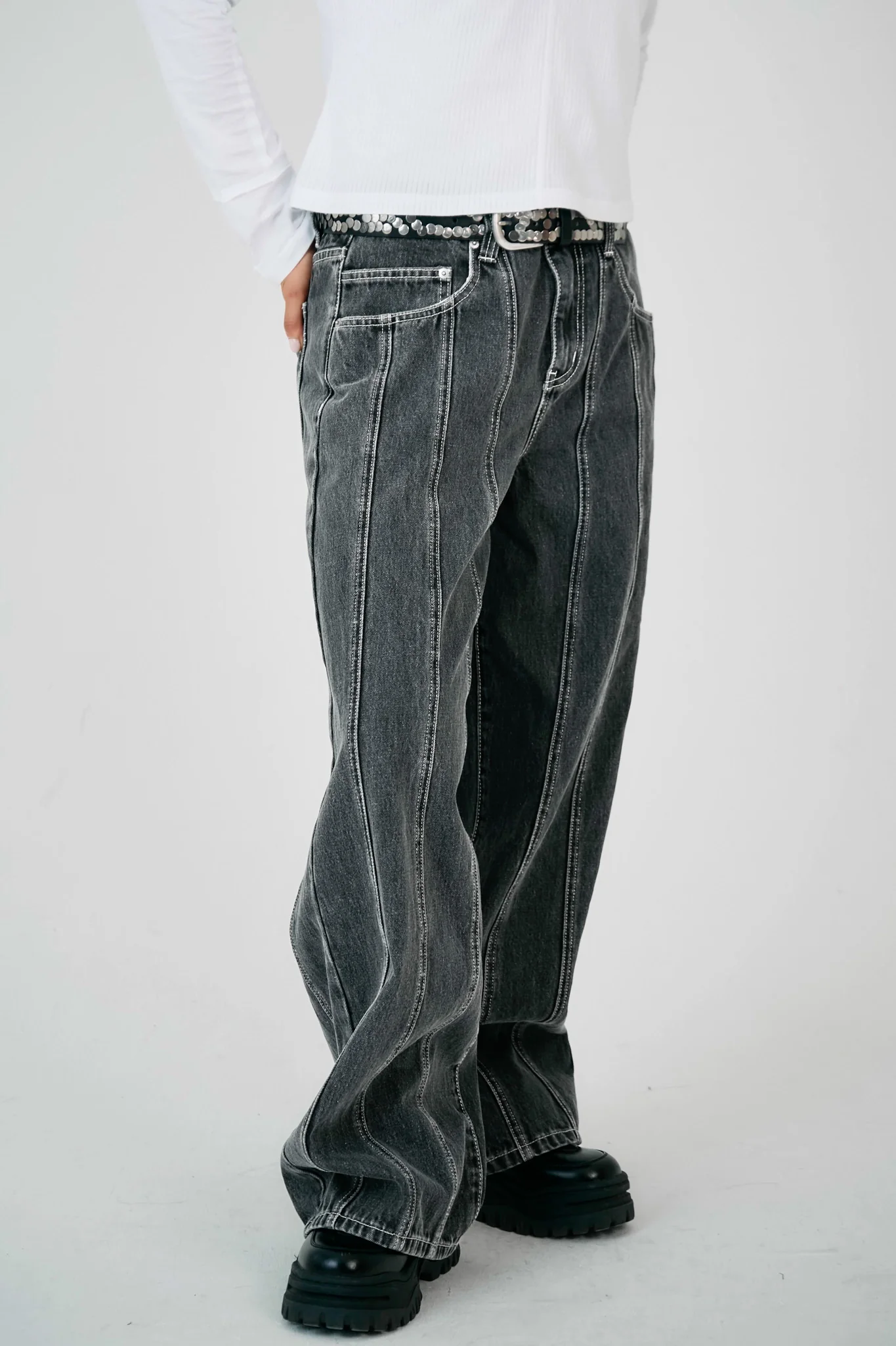 Grey Rinse Panel Seam Jeans - Image 3