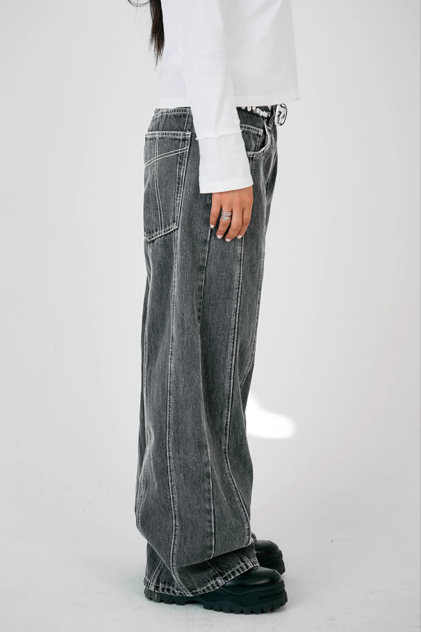 Grey Rinse Panel Seam Jeans - Image 4