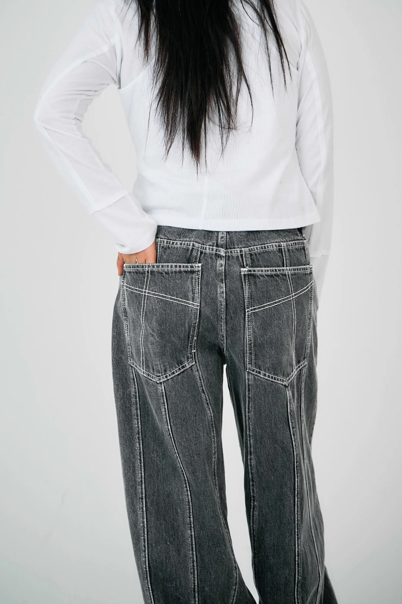 Grey Rinse Panel Seam Jeans - Image 6