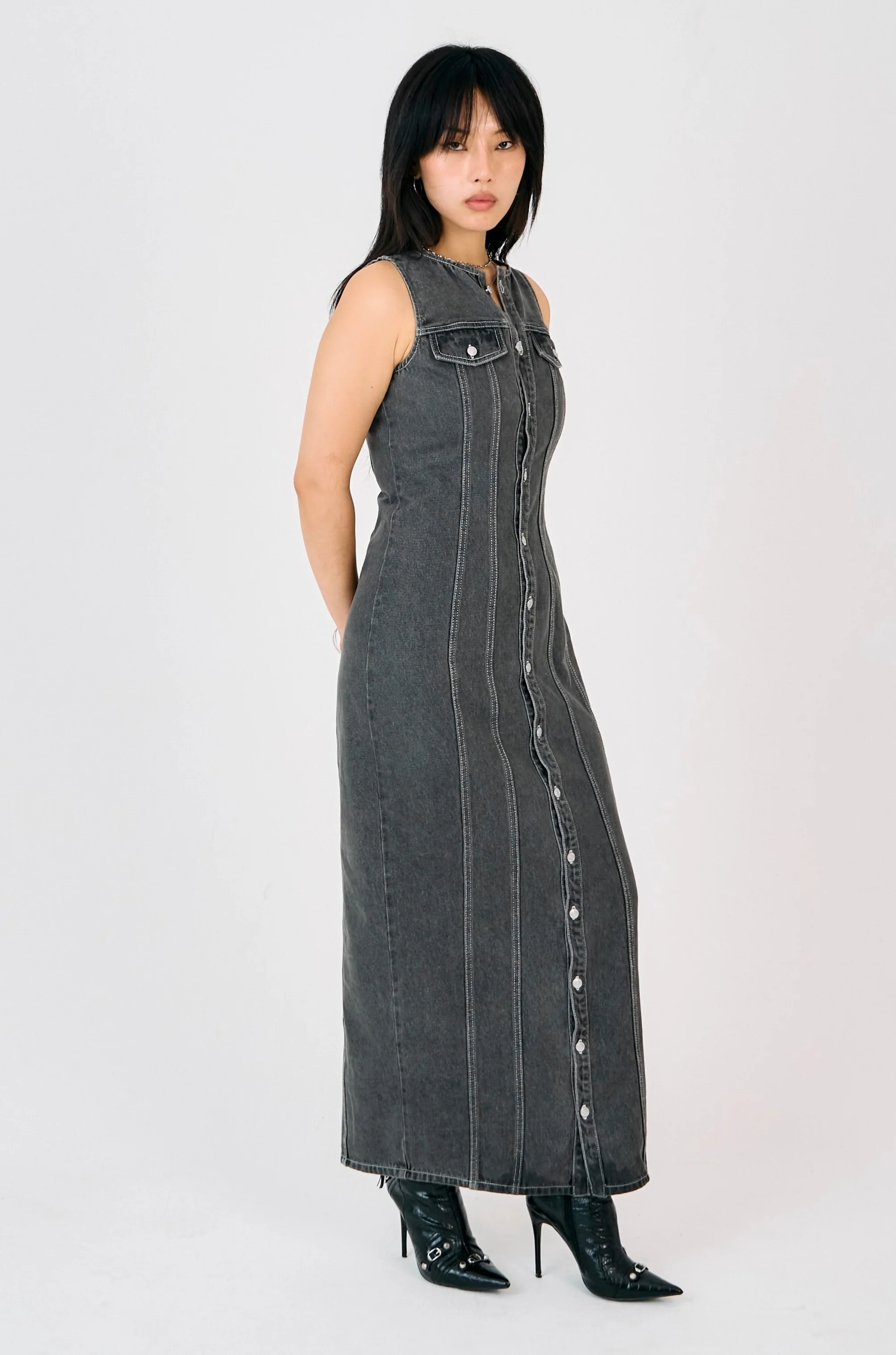 Defence Panel Seam Denim Maxi Dress - Image 3