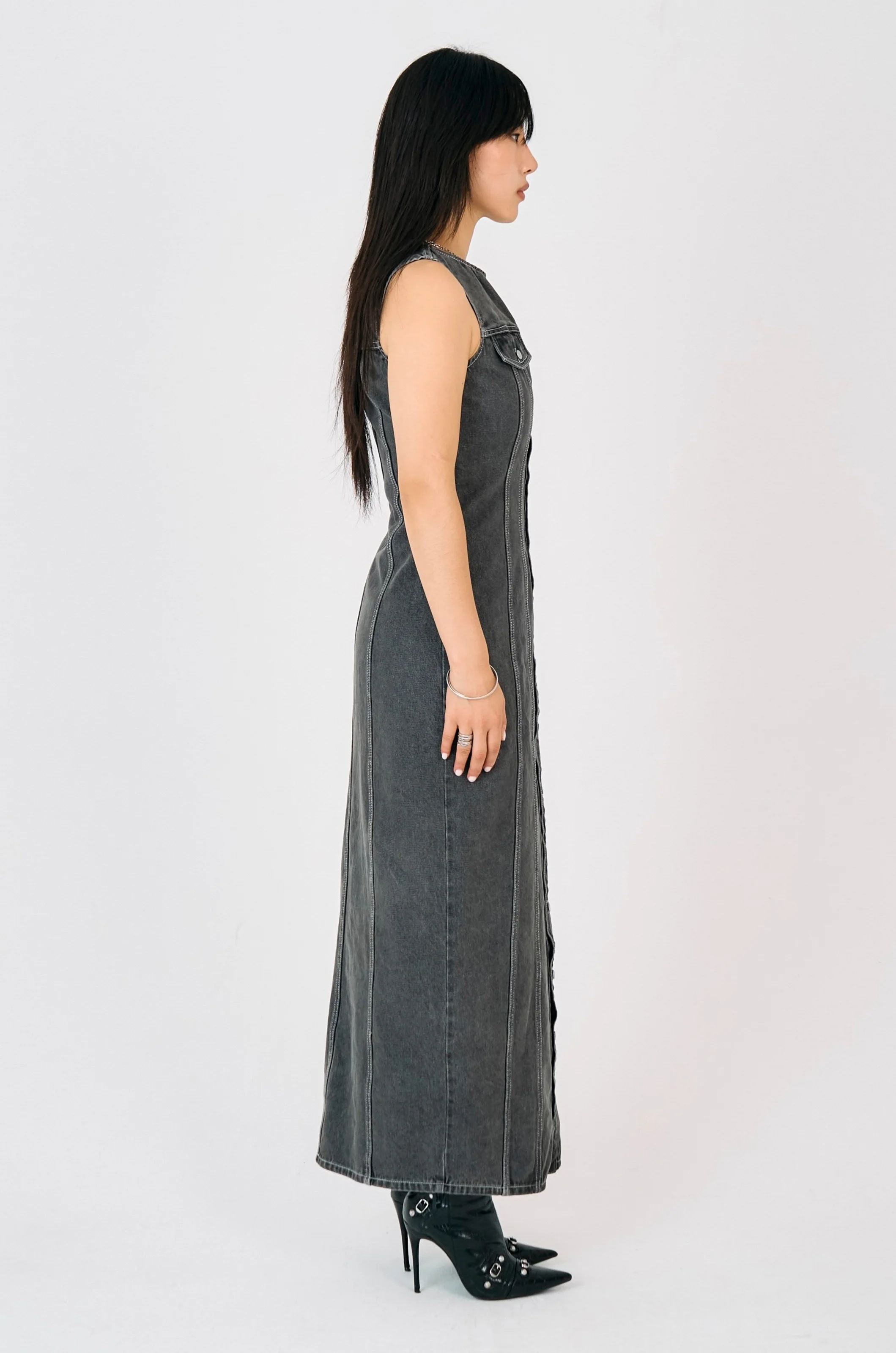 Defence Panel Seam Denim Maxi Dress - Image 4