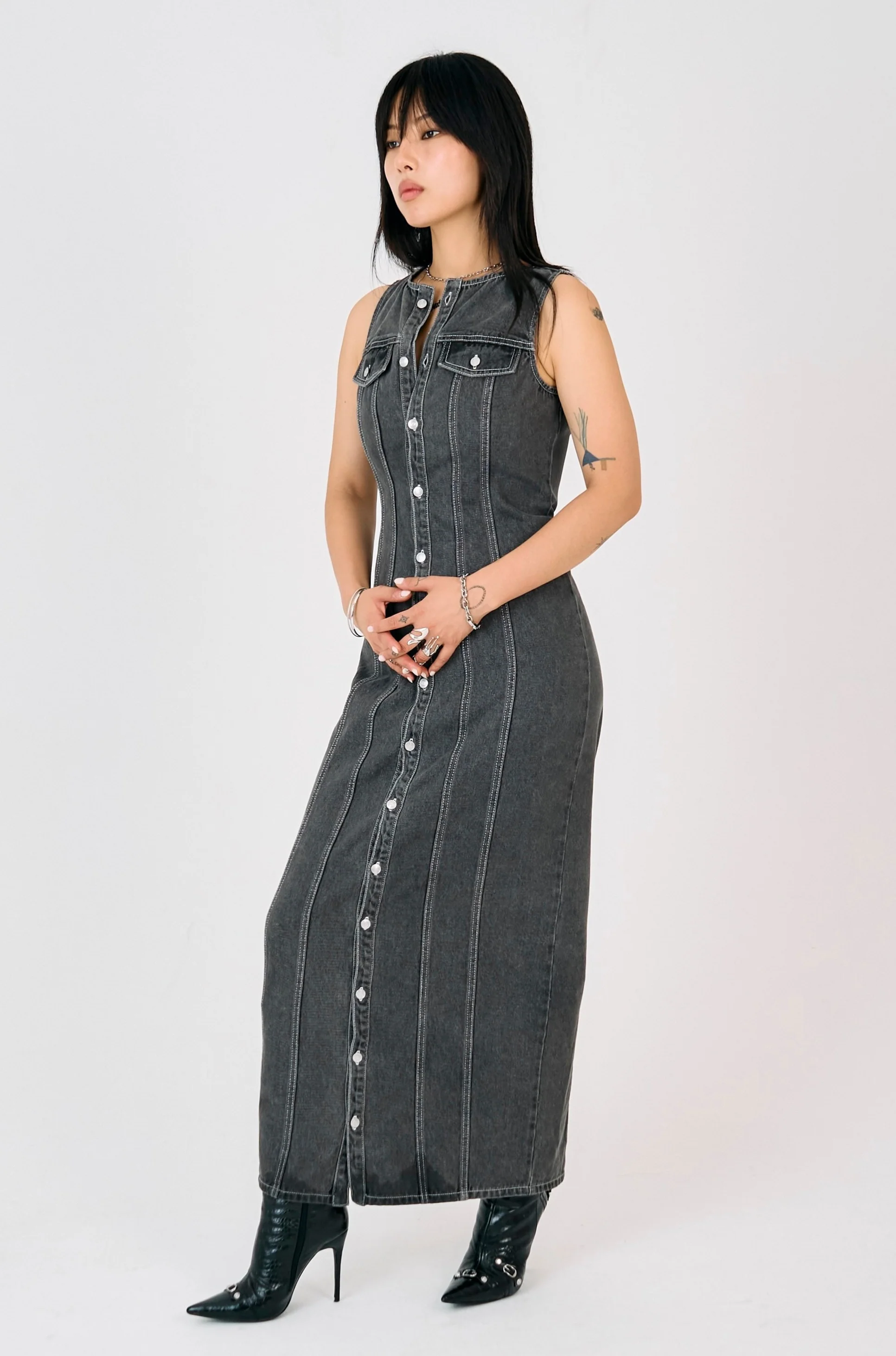Defence Panel Seam Denim Maxi Dress - Image 6