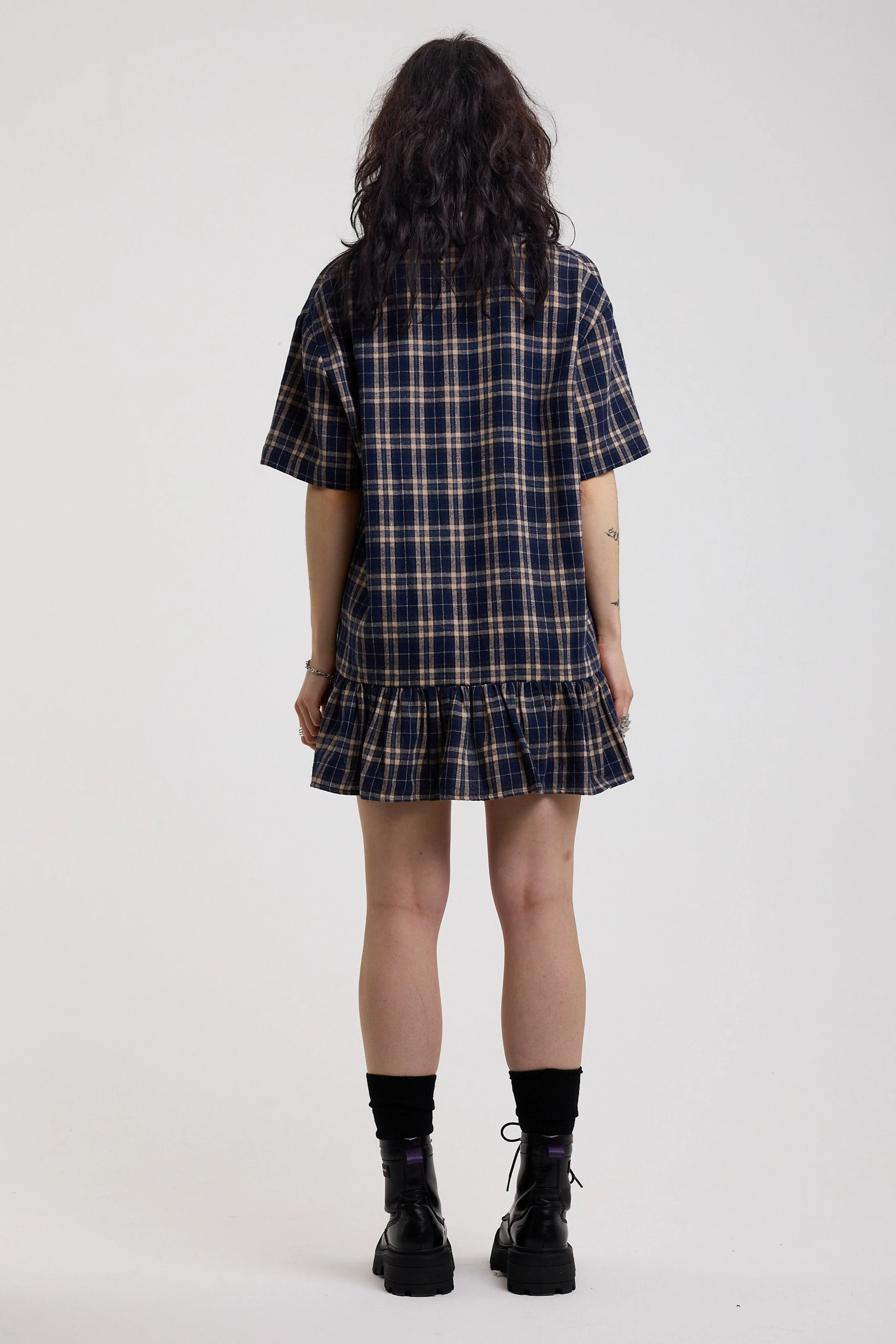 Drill Tartan Check Drop Waist Mini Dress - Image 6