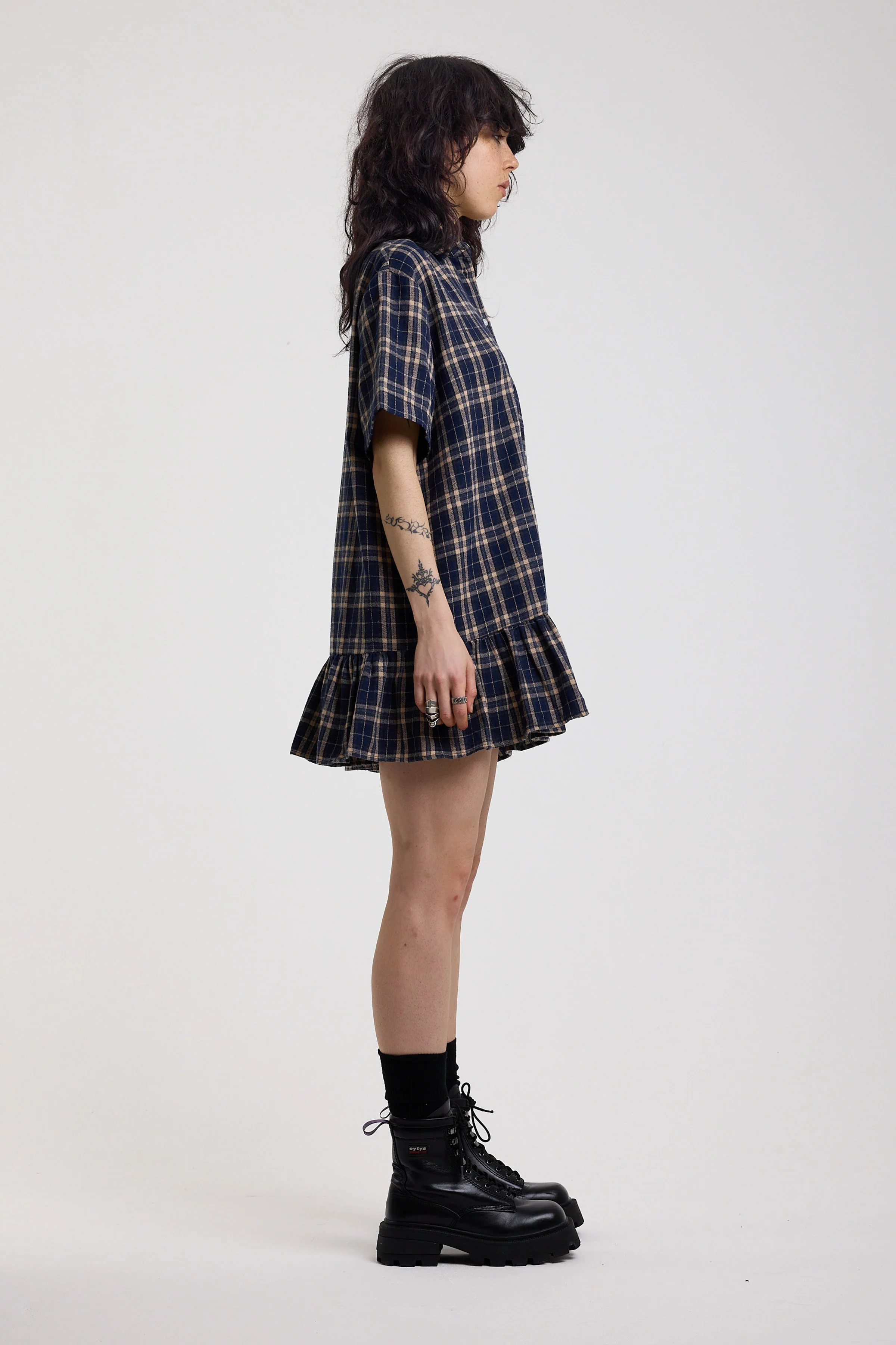 Drill Tartan Check Drop Waist Mini Dress - Image 7