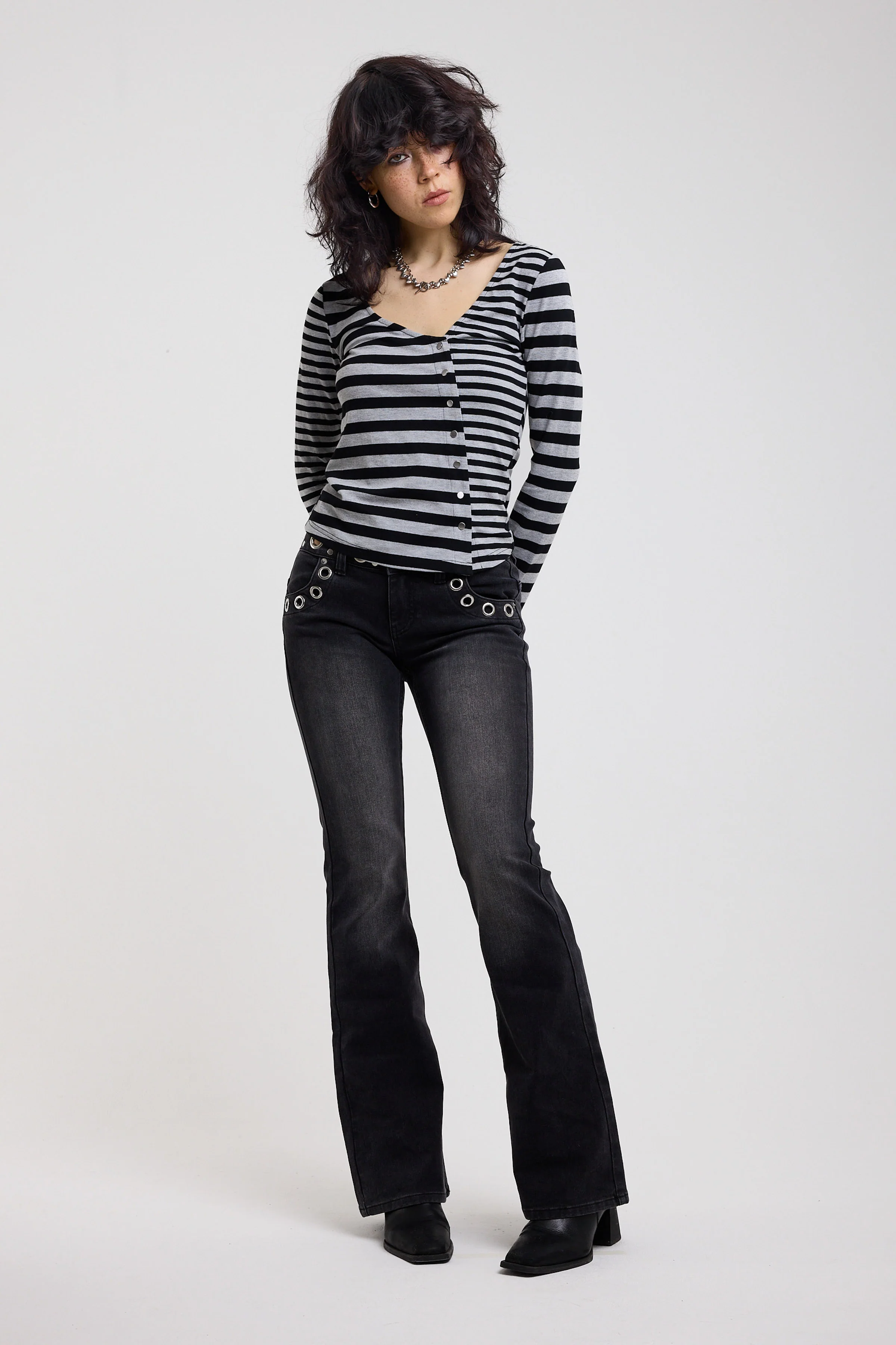 Grade Black Low Rise Eyelet Flare Jeans - Image 7