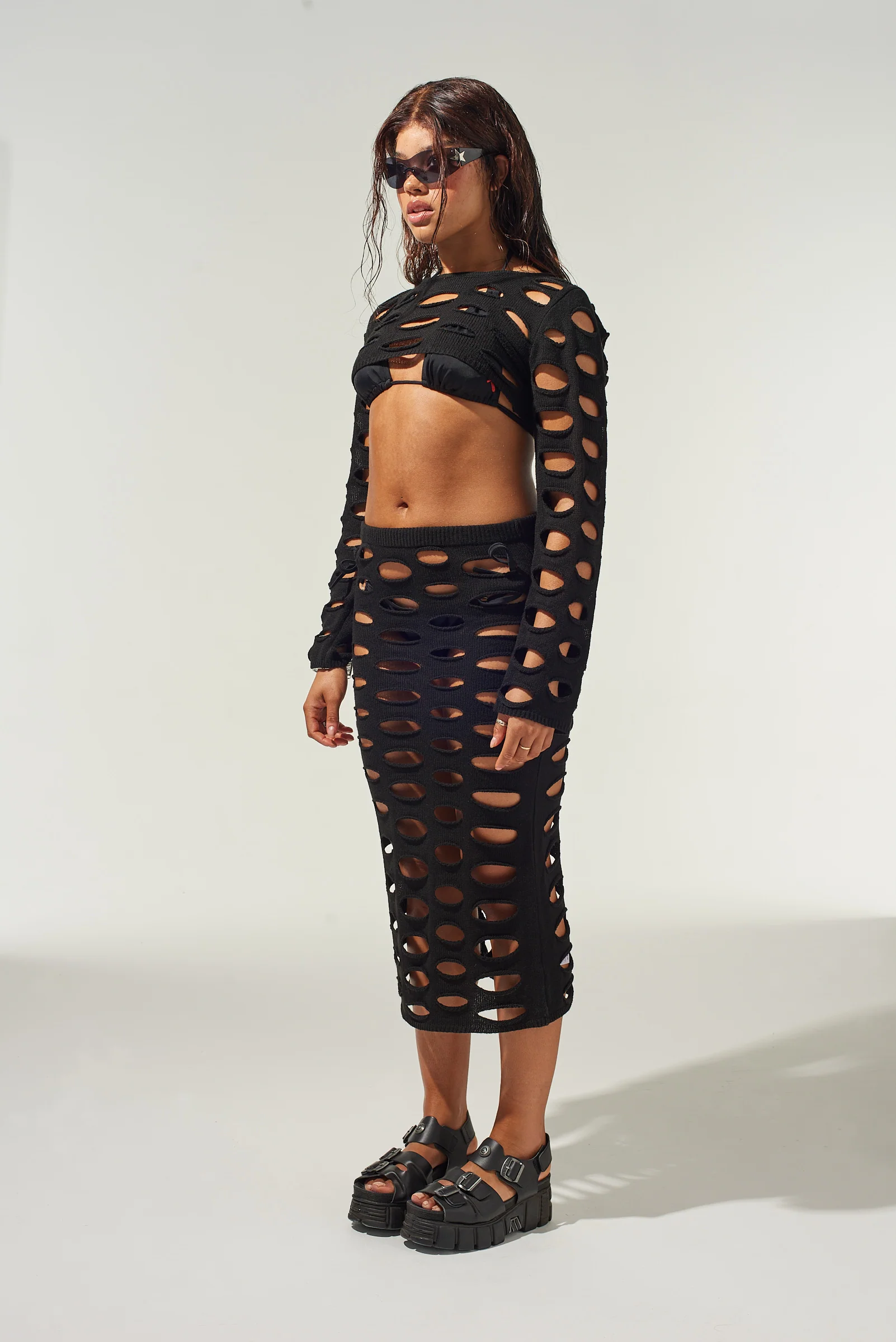 Nightfall Super Cropped Open Knit Top - Image 4