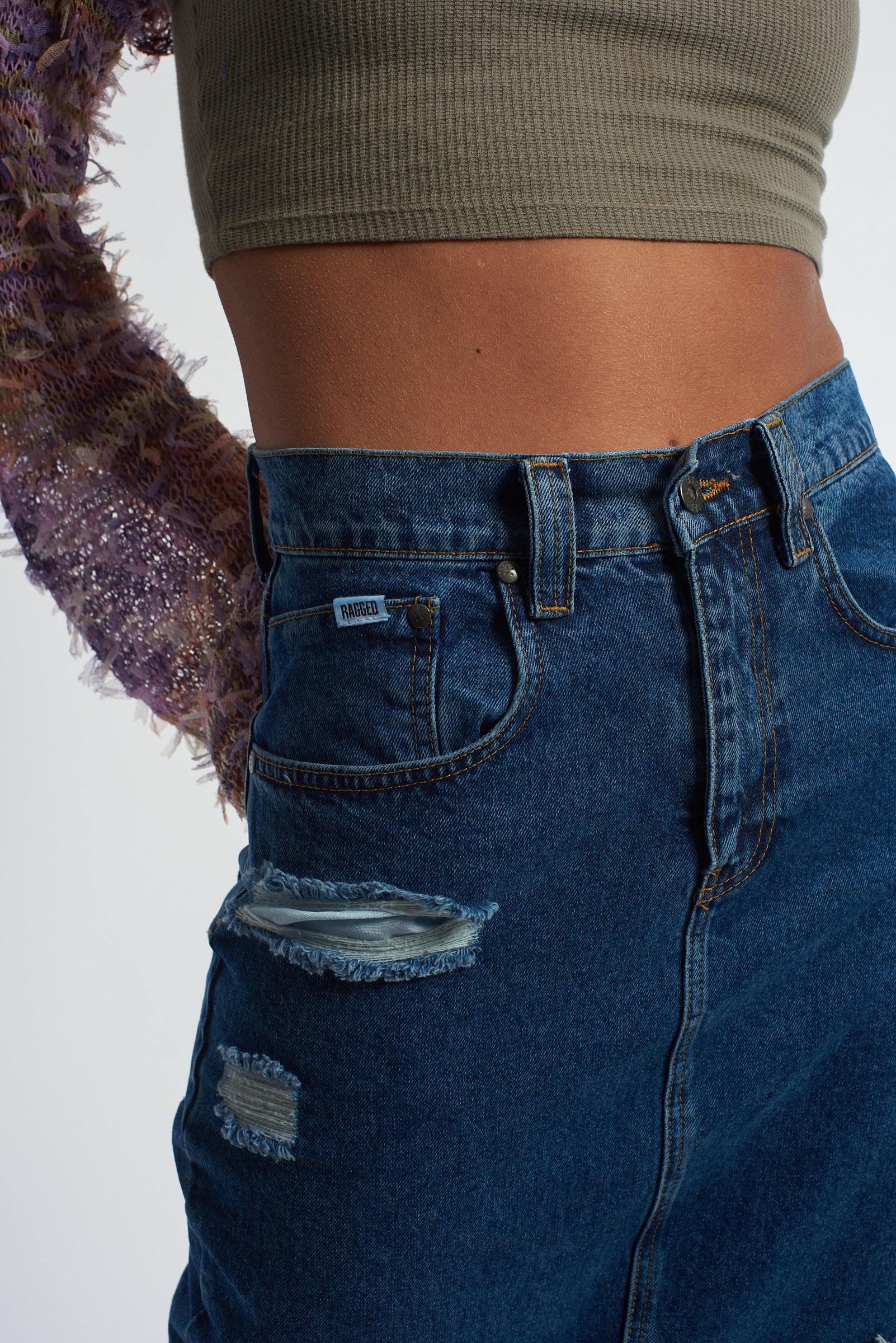 Shredder Distressed Denim Maxi Skirt - Image 4