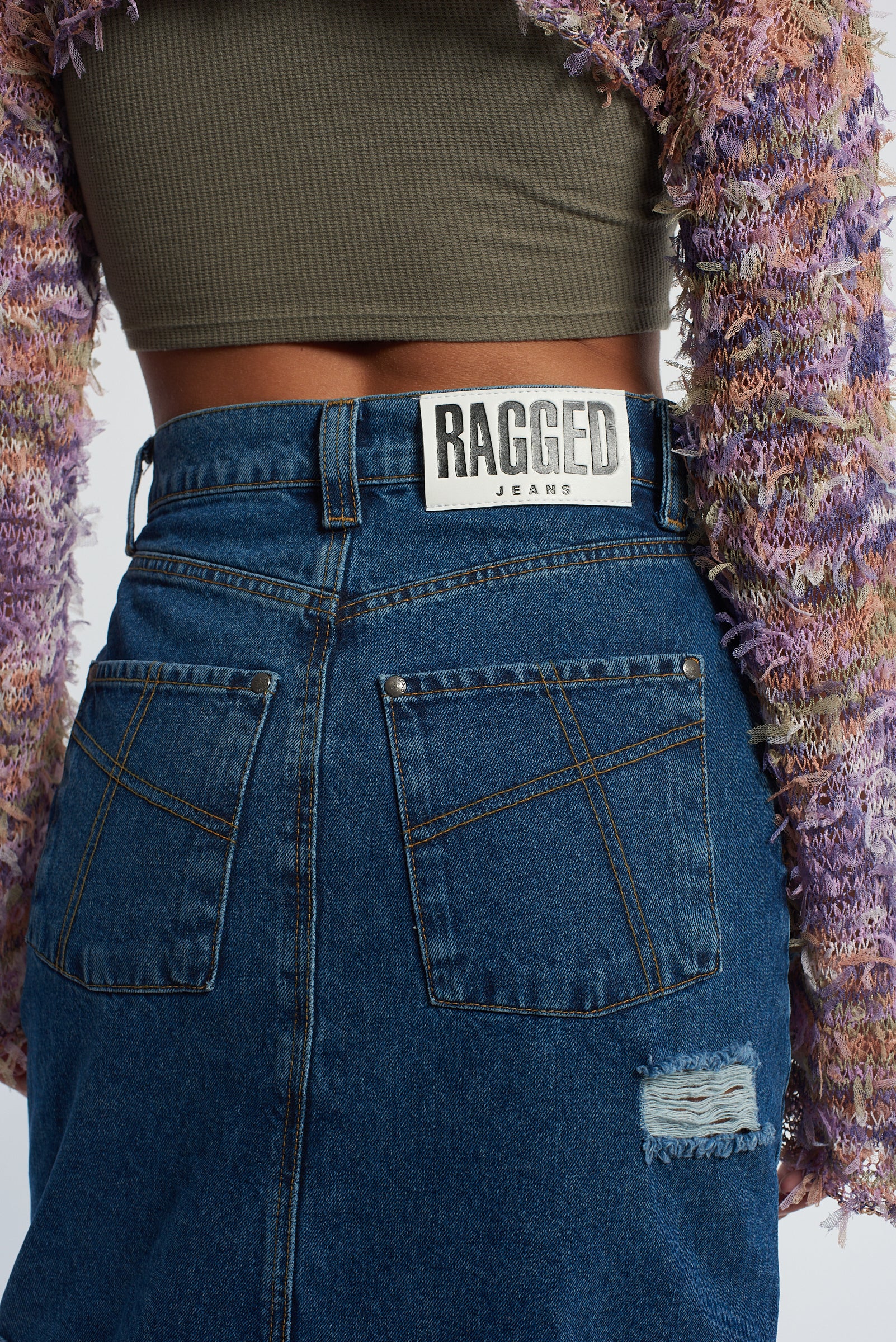 Shredder Distressed Denim Maxi Skirt - Image 7
